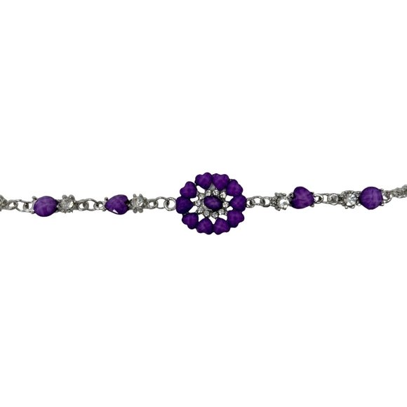 Charming Charlie Bracelet - Silver Plated Chain with Purple Heart & Round Stones - Picture 5 of 6